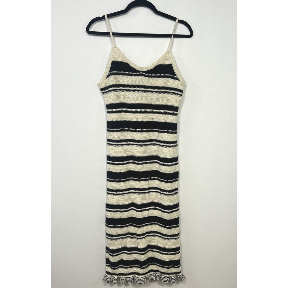 Freshman 1996 Black Cream Crochet Knit Midi Slip Dress‎ L 90s Revival Romantic